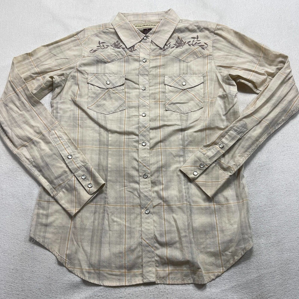 Bit And Bridle Shirt M Medium Cowboy Cowgirl Pearl Snap Embroidered Brown Floral
